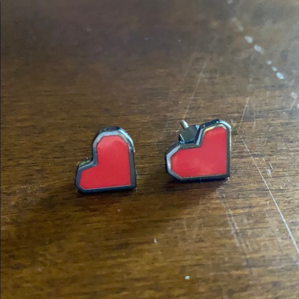 Marc Jacobs Hematite Red Heart Stud Earrings